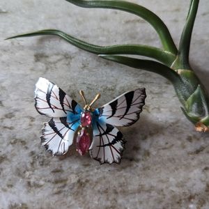 Vintage painted & gem butterfly brooch